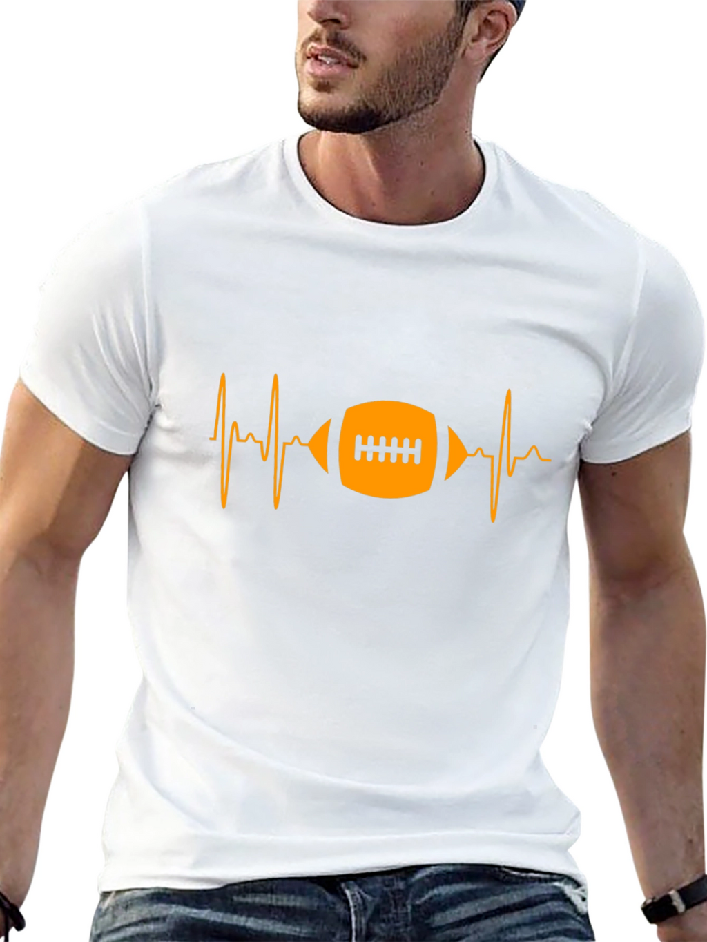 Football Heartbeat Graphic Tee - Black Cotton T-Shirt