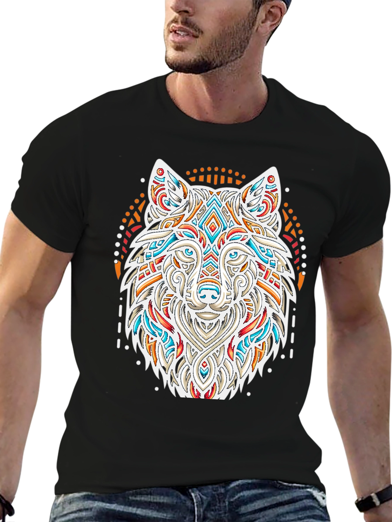 Wolf Graphic Print Black T-Shirt