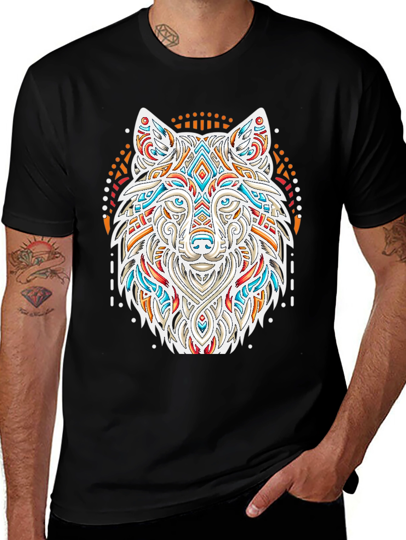 Wolf Graphic Print Black T-Shirt