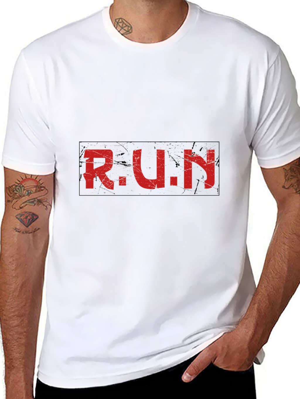 Distressed RUN Graphic Black T-Shirt