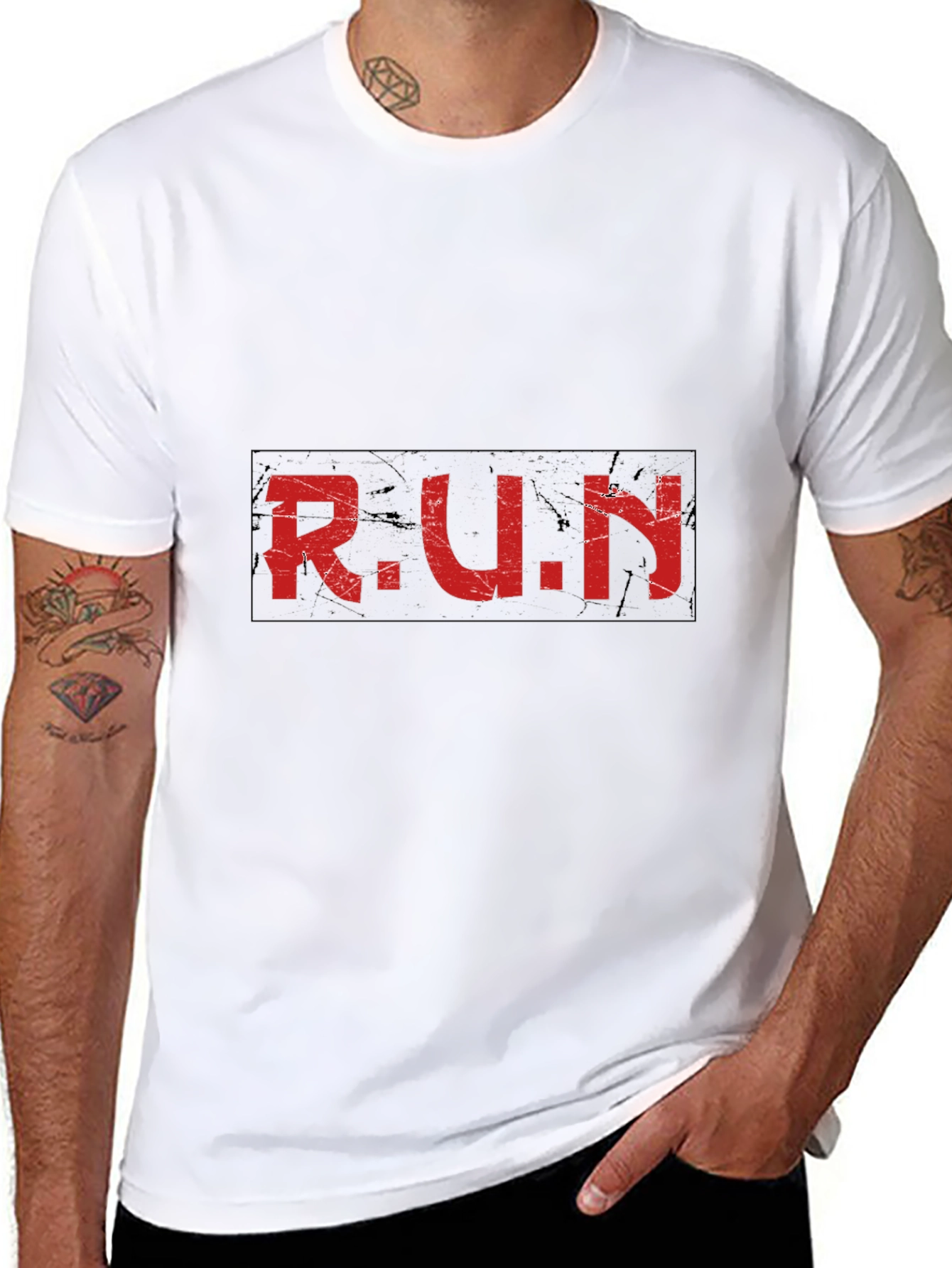 Distressed RUN Graphic Black T-Shirt