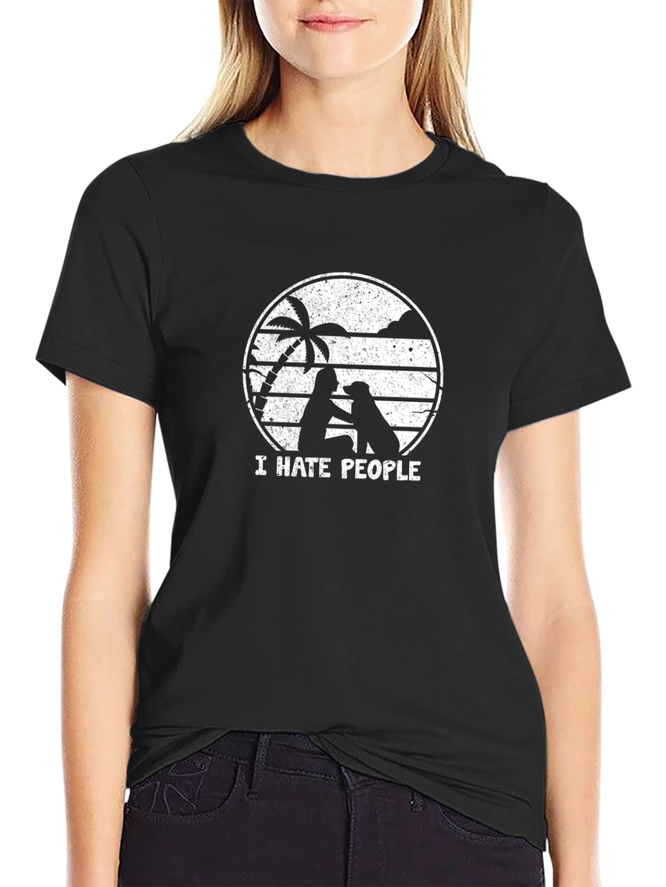 I Hate People Dog Graphic Tee - Black