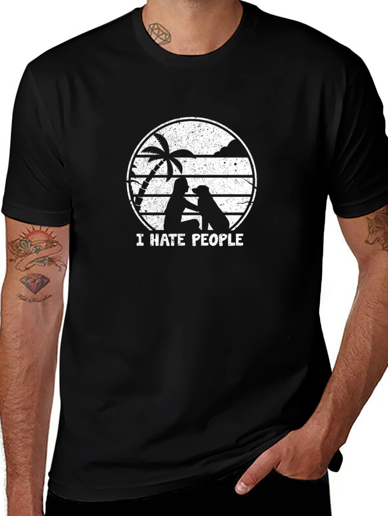 I Hate People Dog Graphic Tee - Black