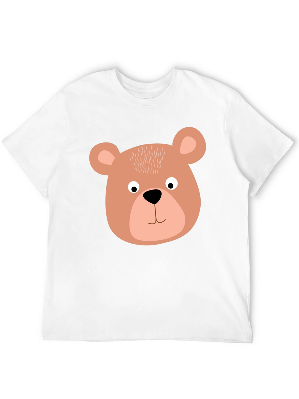 Cute Bear Face Graphic Tee - Black Cotton T-Shirt