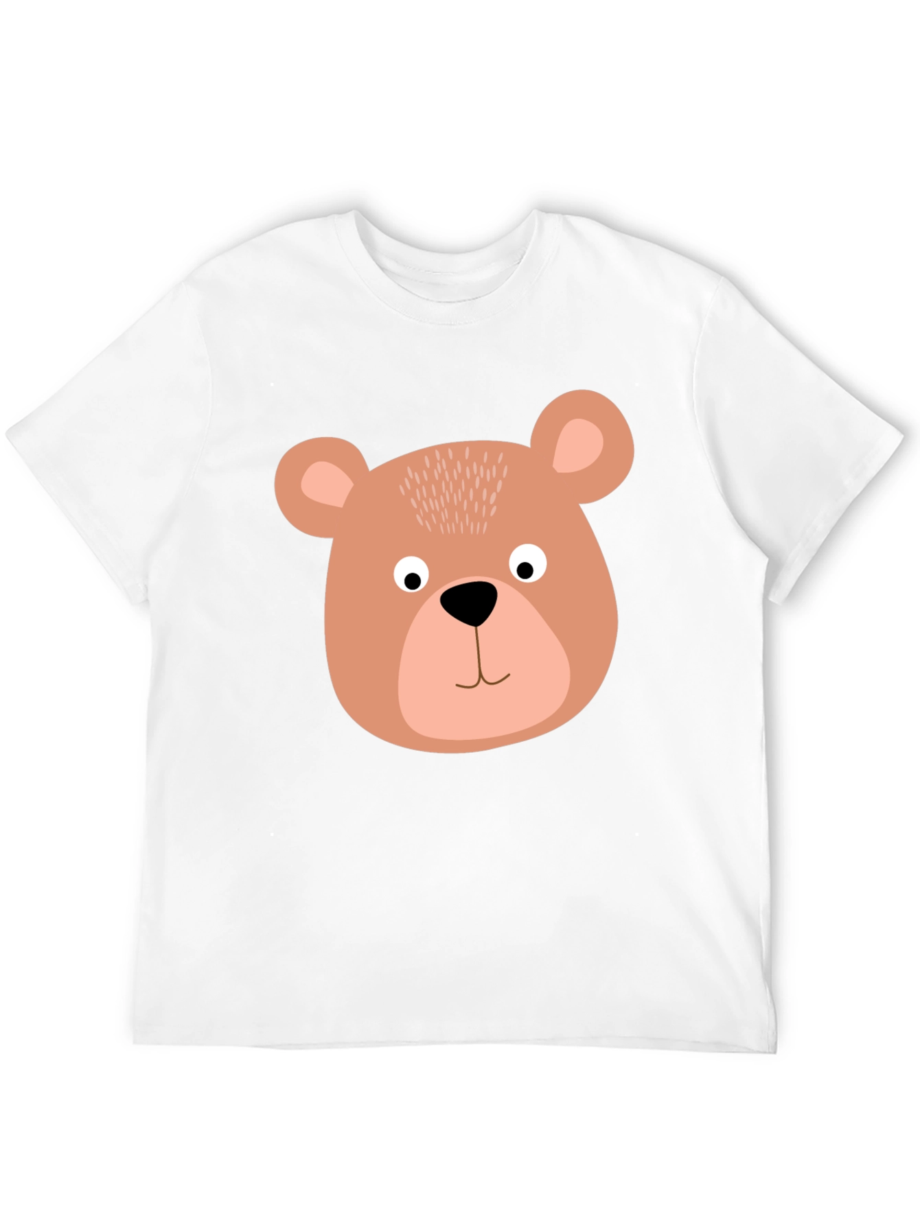 Cute Bear Face Graphic Tee - Black Cotton T-Shirt
