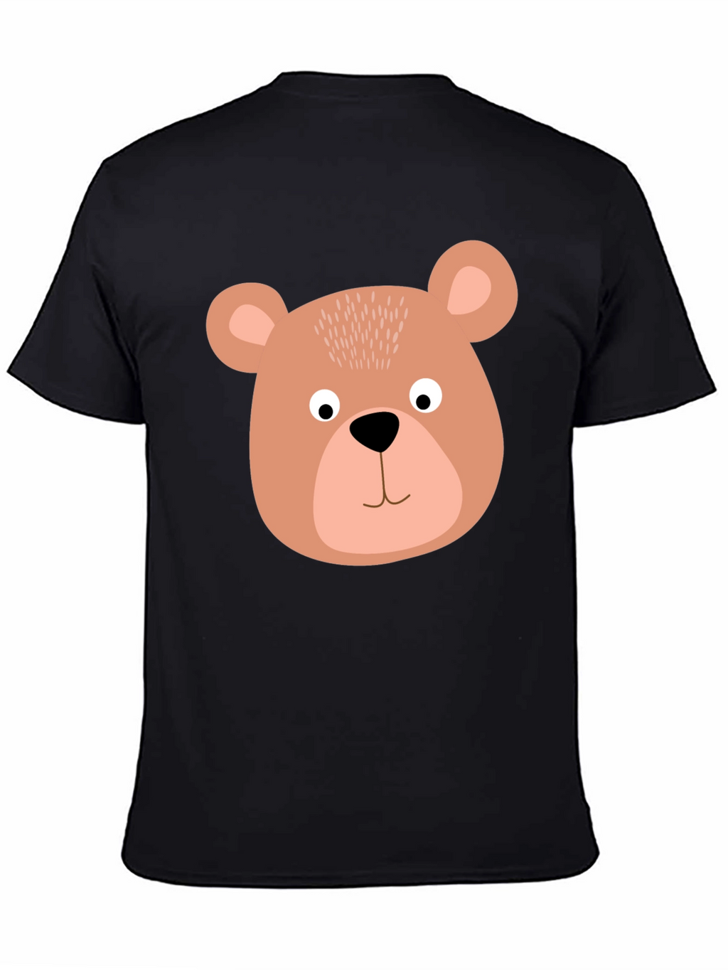 Cute Bear Face Graphic Tee - Black Cotton T-Shirt