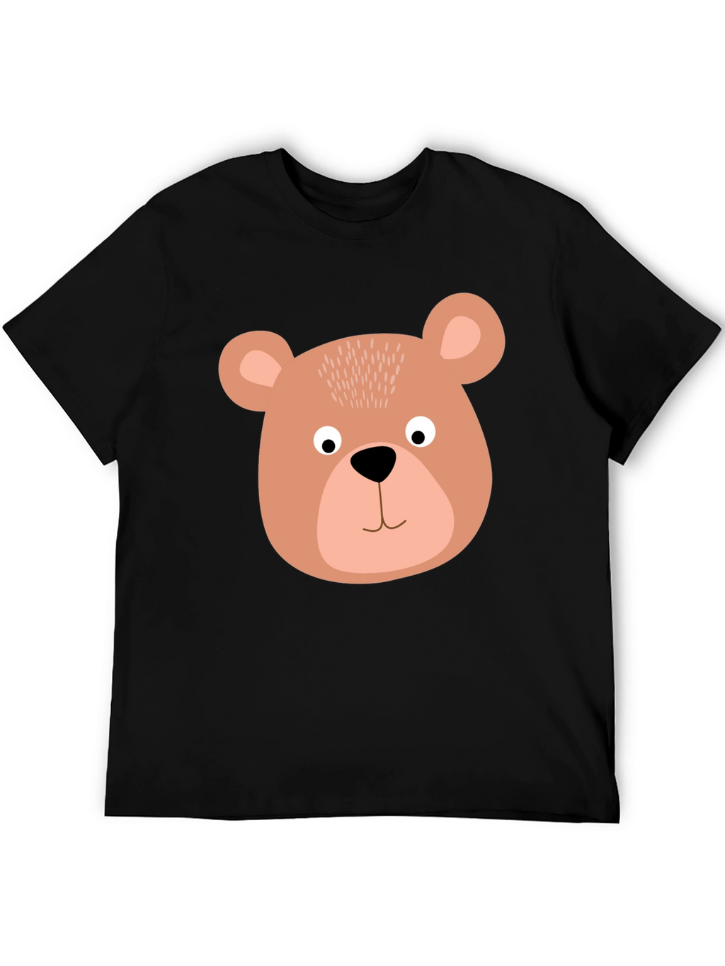 Cute Bear Face Graphic Tee - Black Cotton T-Shirt