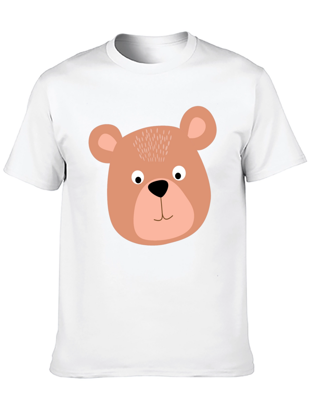 Cute Bear Face Graphic Tee - Black Cotton T-Shirt