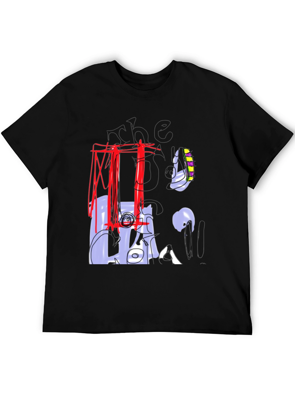 Abstract Graphic Print Black Crew Neck Tee