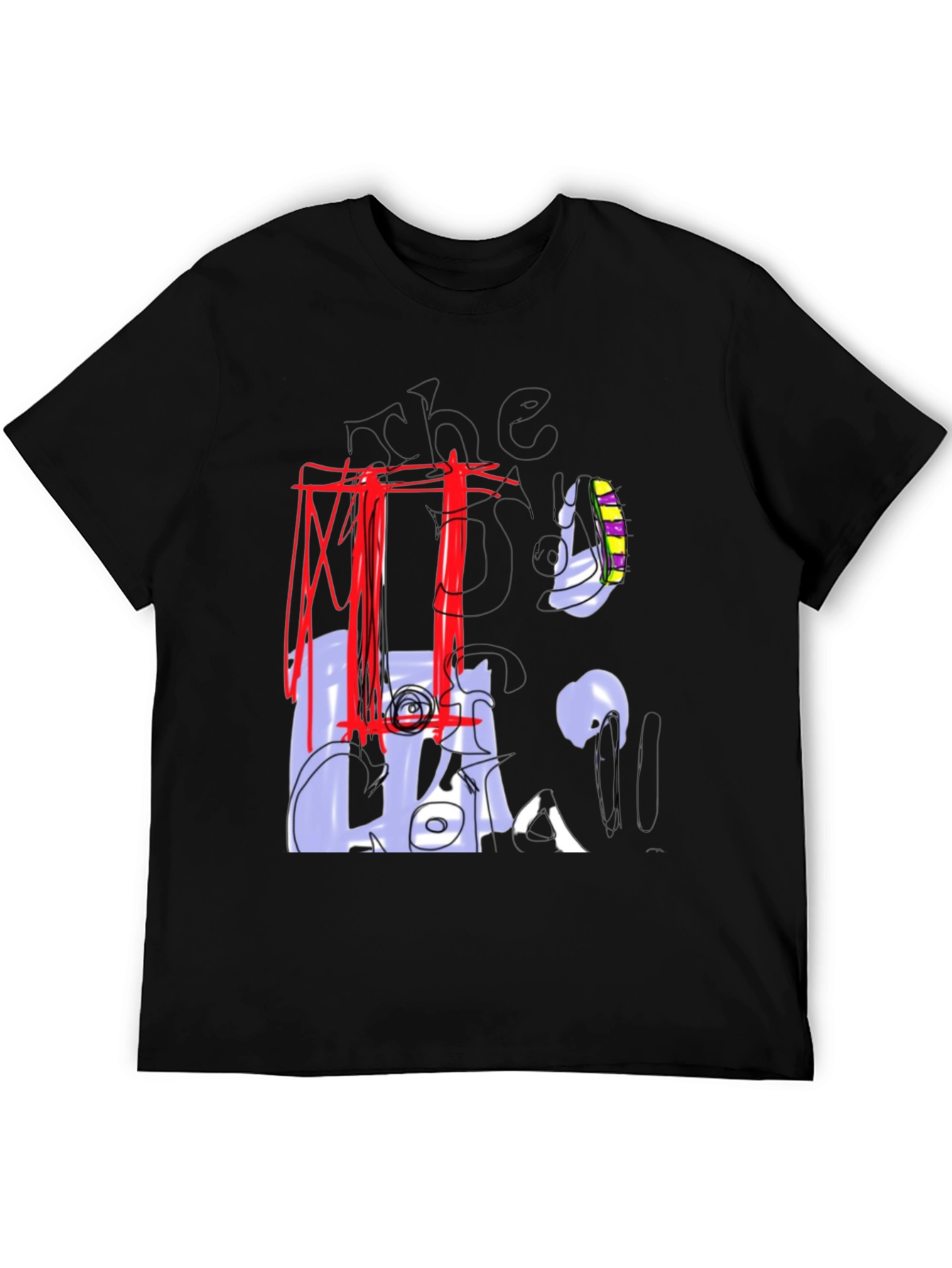 Abstract Graphic Print Black Crew Neck Tee