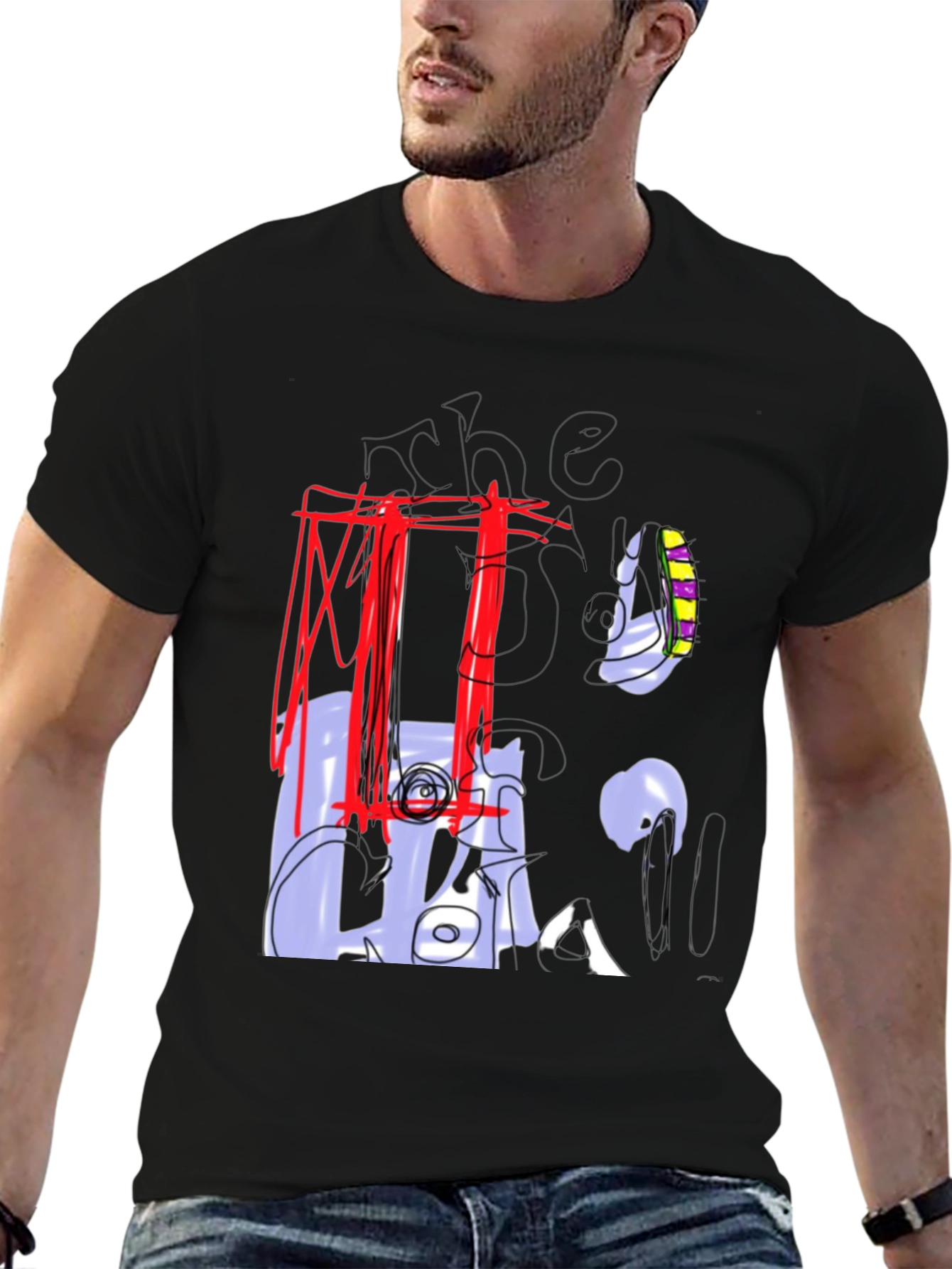 Abstract Graphic Print Black Crew Neck Tee