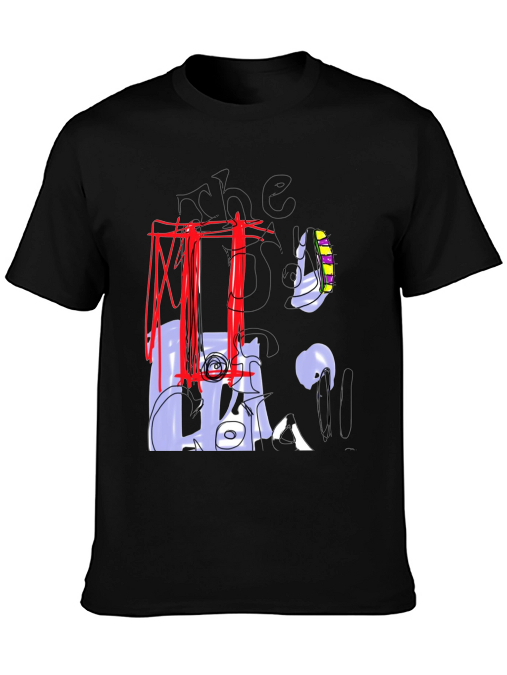 Abstract Graphic Print Black Crew Neck Tee