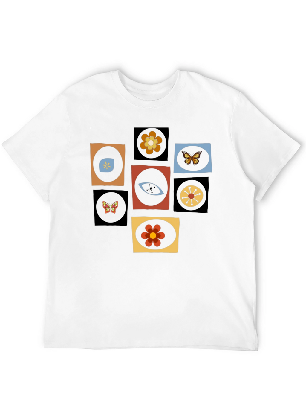 Retro Graphic Tee - Eye & Flower Pattern