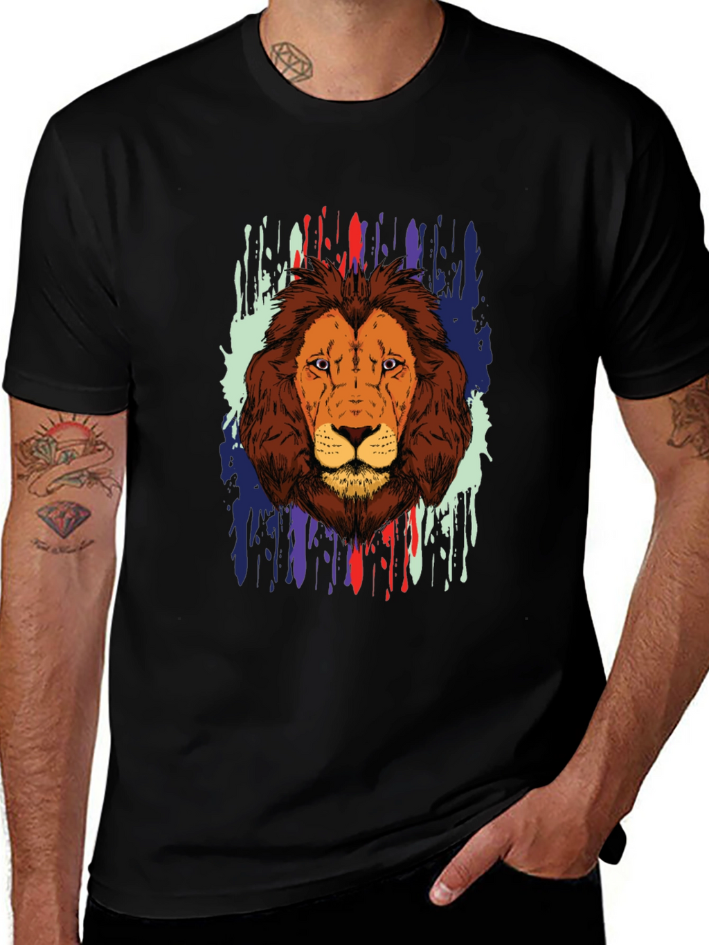 Lion Graphic Print Black T-Shirt