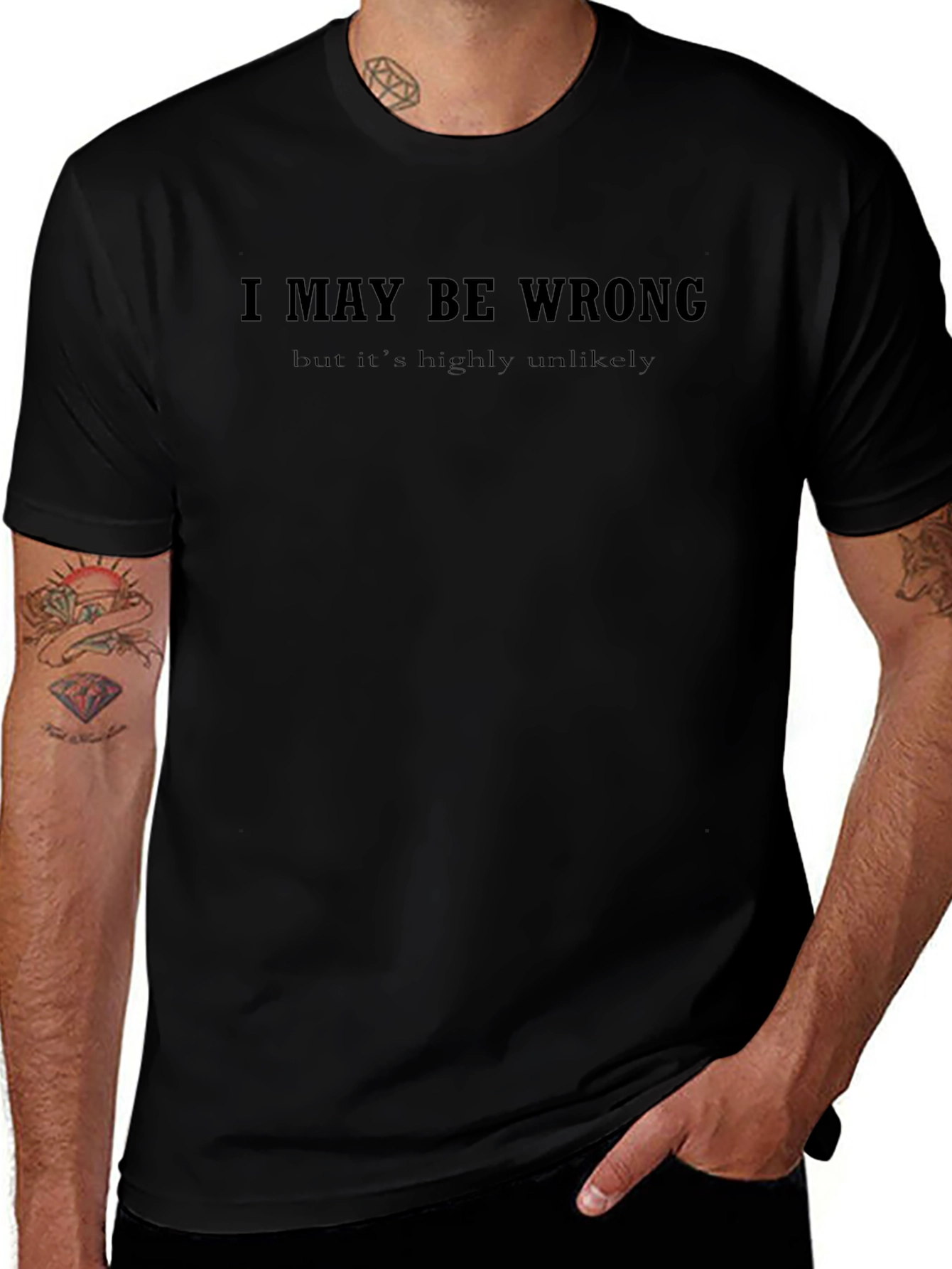Humorous I May Be Wrong Graphic Tee - Black