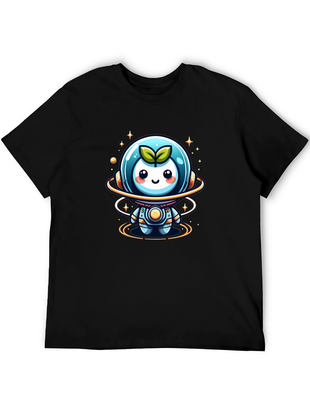 Cute Sprout Astronaut Graphic Tee - Black Cotton Blend