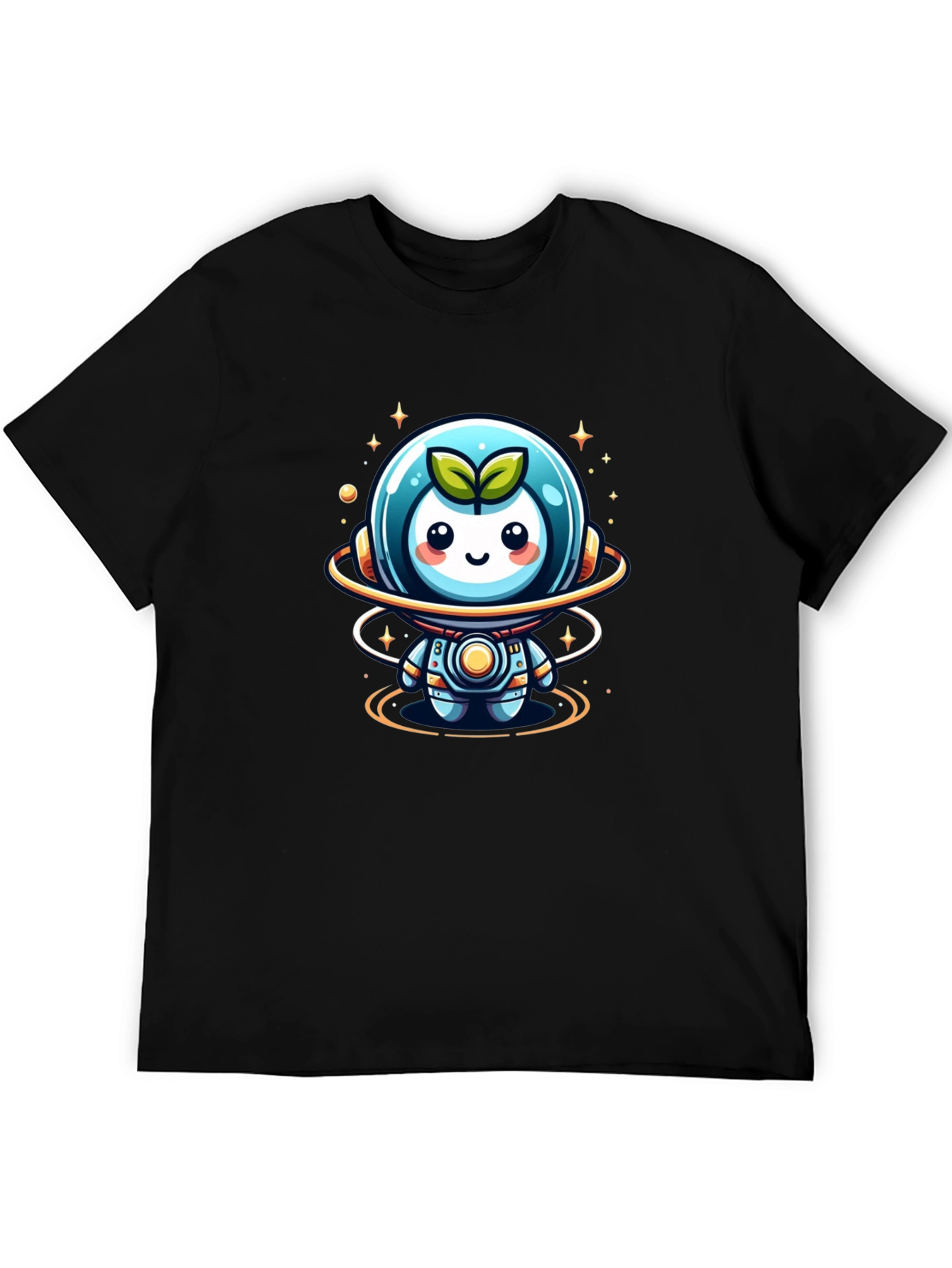 Cute Sprout Astronaut Graphic Tee - Black Cotton Blend