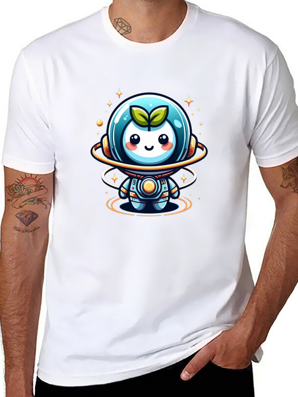 Cute Sprout Astronaut Graphic Tee - Black Cotton Blend