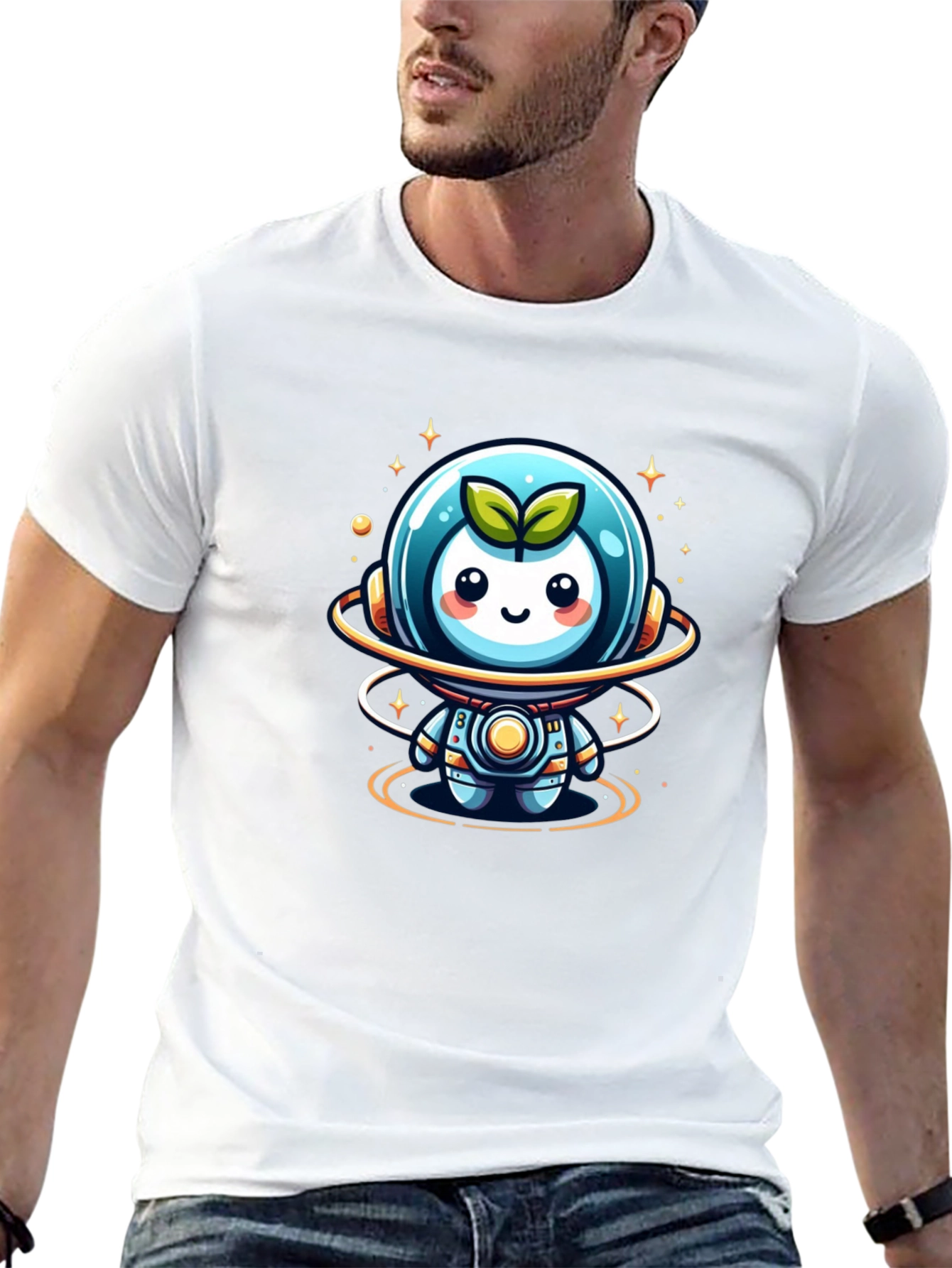 Cute Sprout Astronaut Graphic Tee - Black Cotton Blend