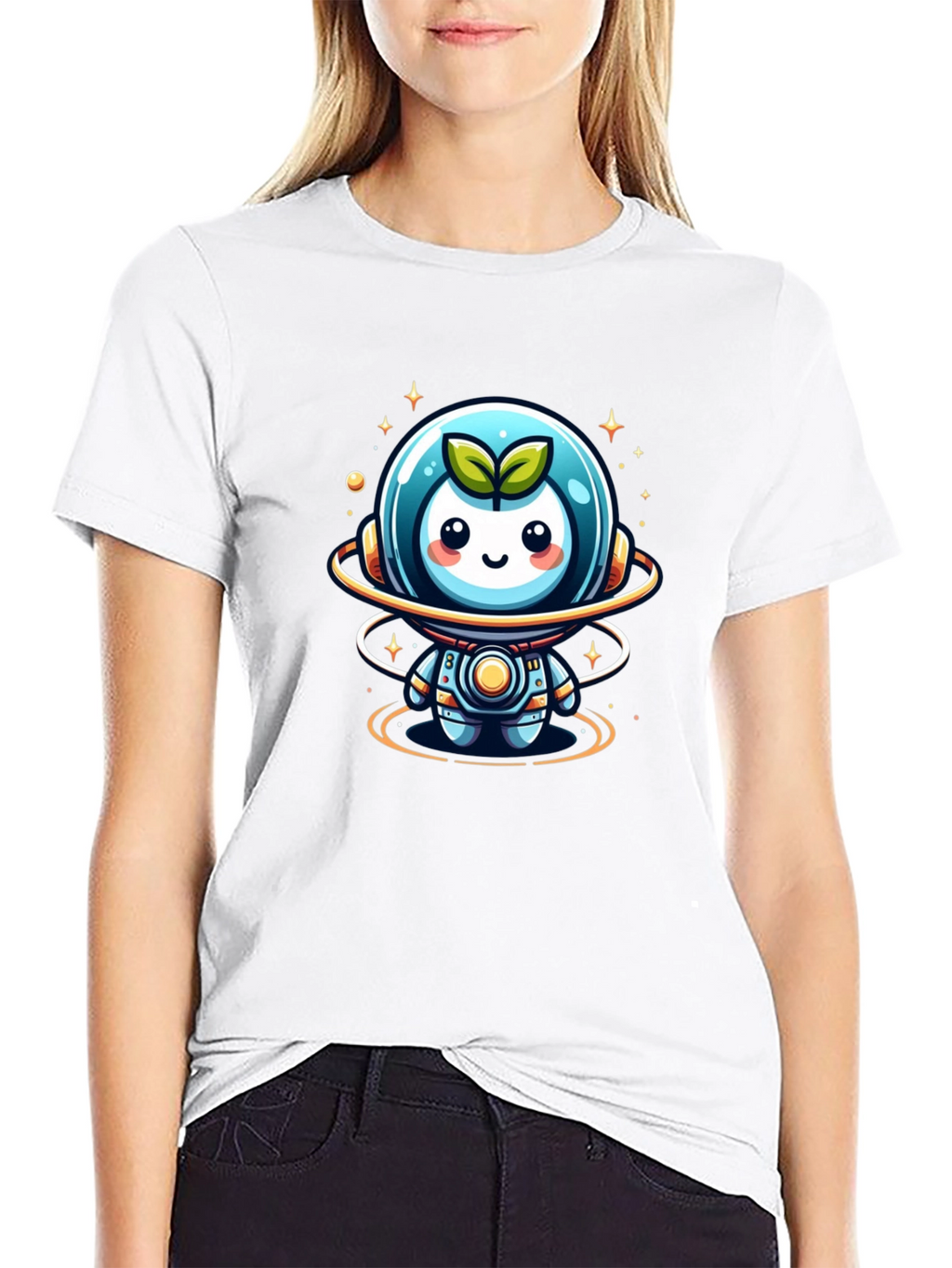 Cute Sprout Astronaut Graphic Tee - Black Cotton Blend
