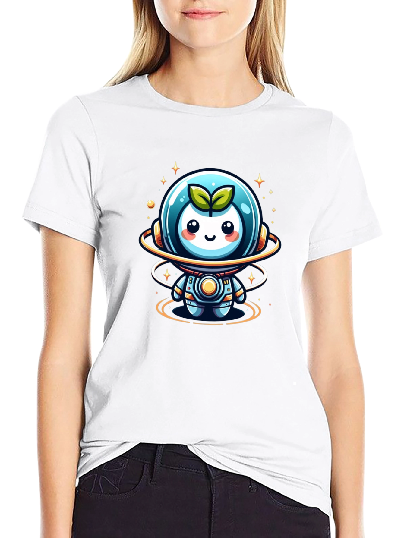 Cute Sprout Astronaut Graphic Tee - Black Cotton Blend