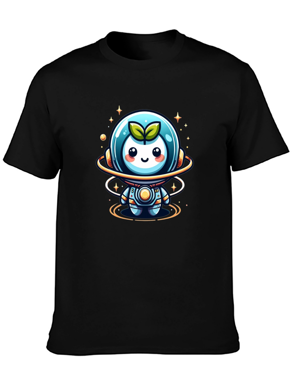 Cute Sprout Astronaut Graphic Tee - Black Cotton Blend