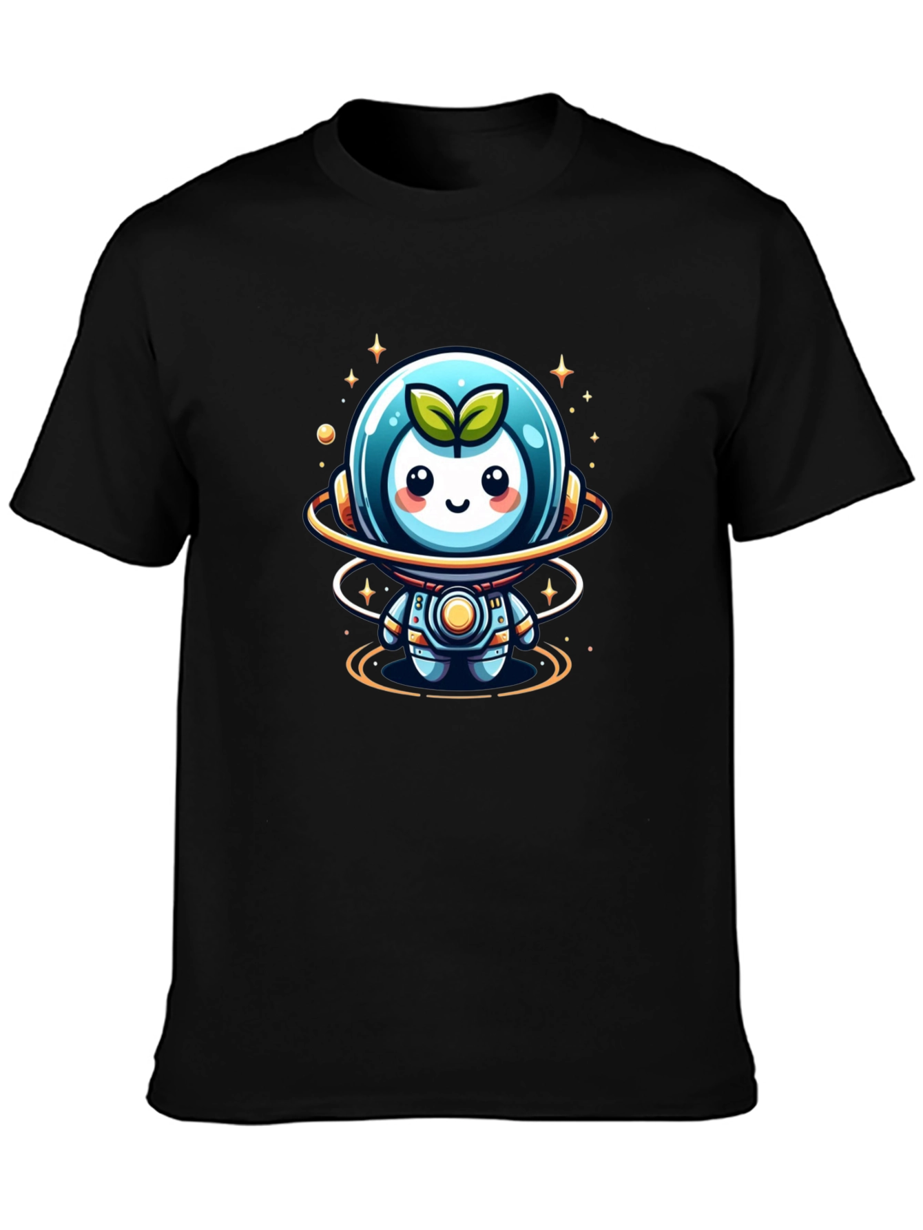Cute Sprout Astronaut Graphic Tee - Black Cotton Blend