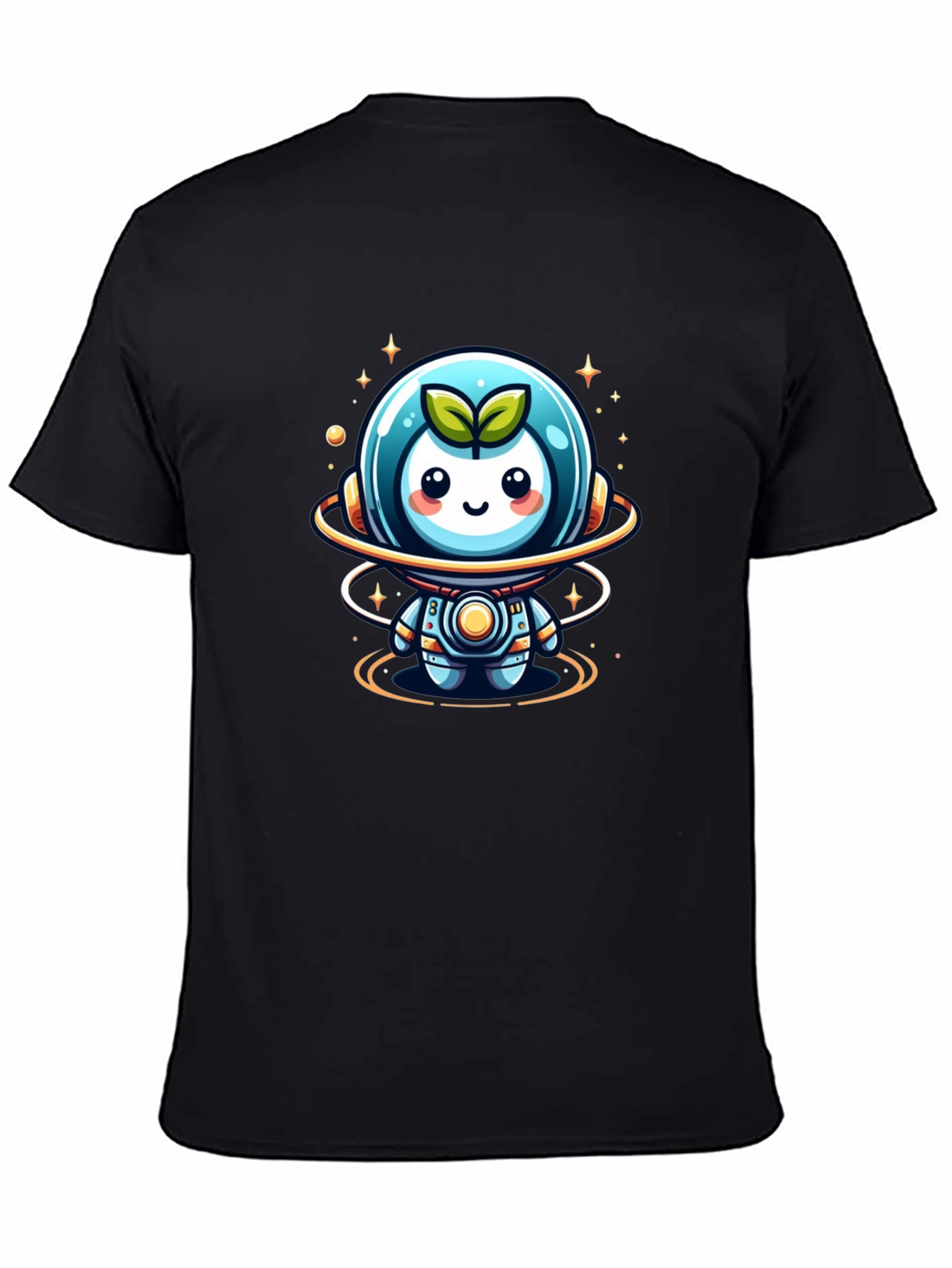 Cute Sprout Astronaut Graphic Tee - Black Cotton Blend