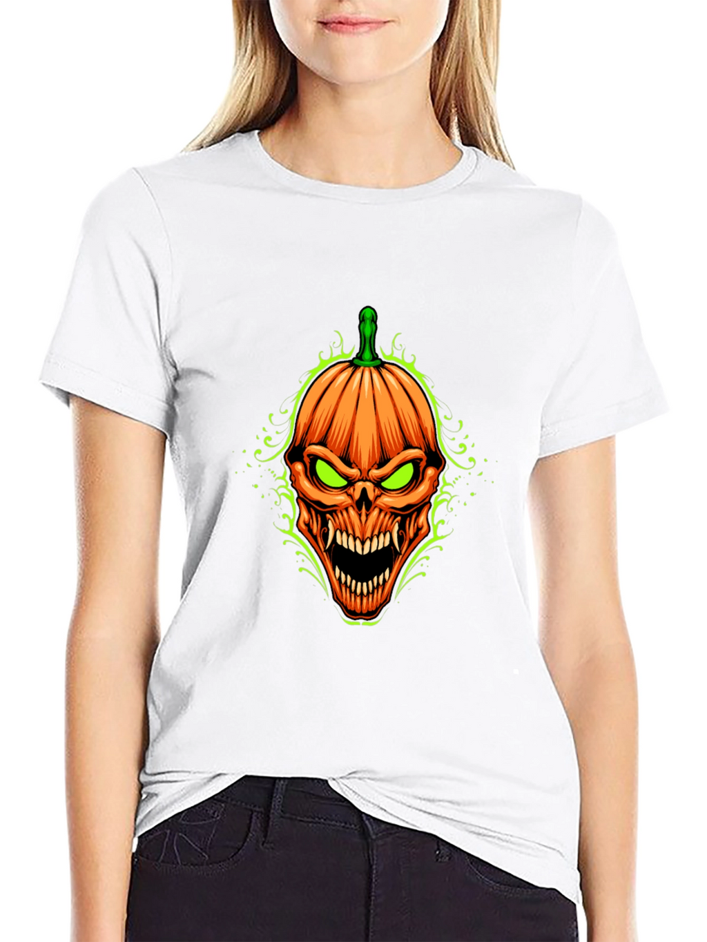 Halloween Pumpkin Skull Graphic T-Shirt