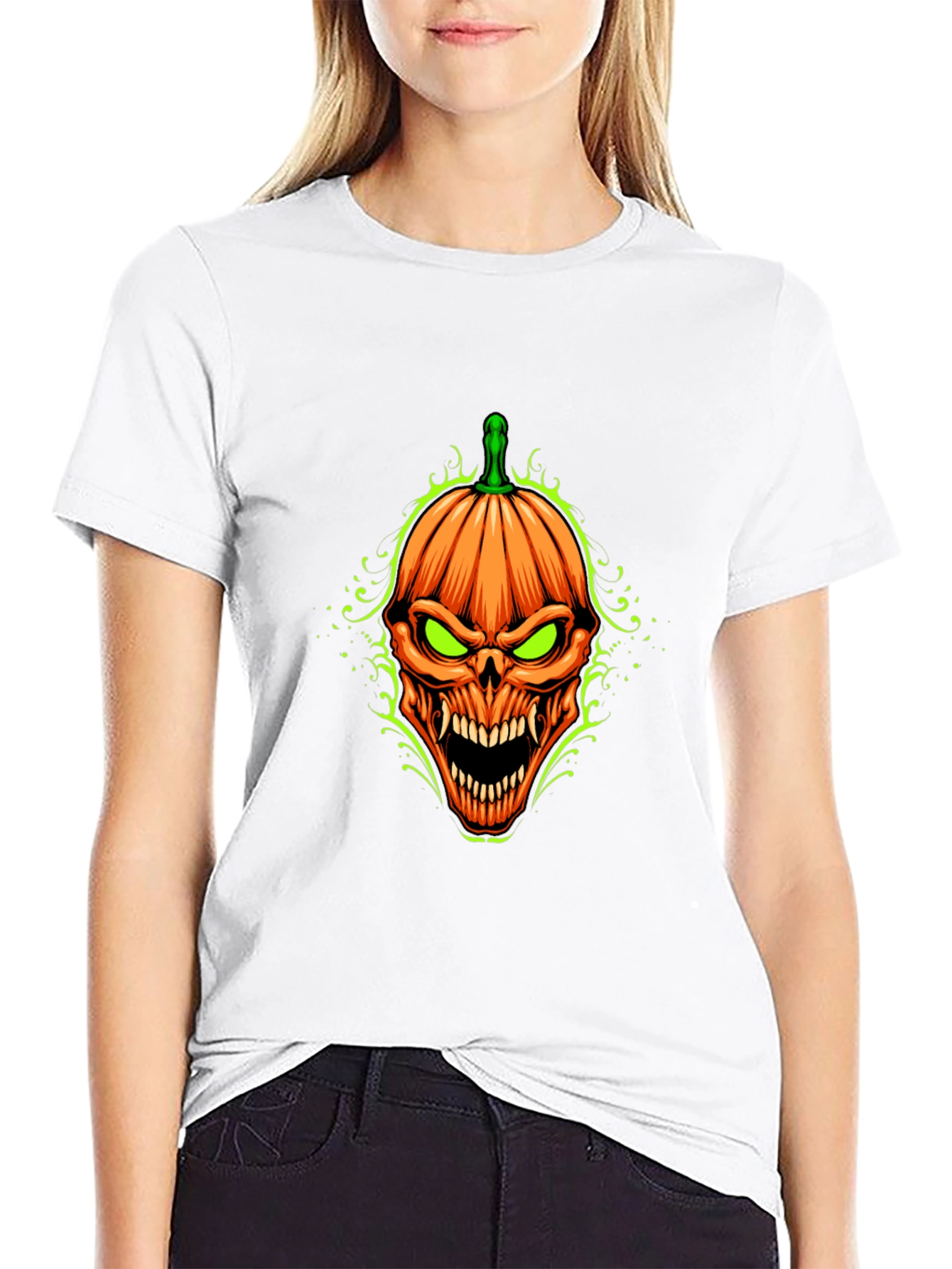 Halloween Pumpkin Skull Graphic T-Shirt
