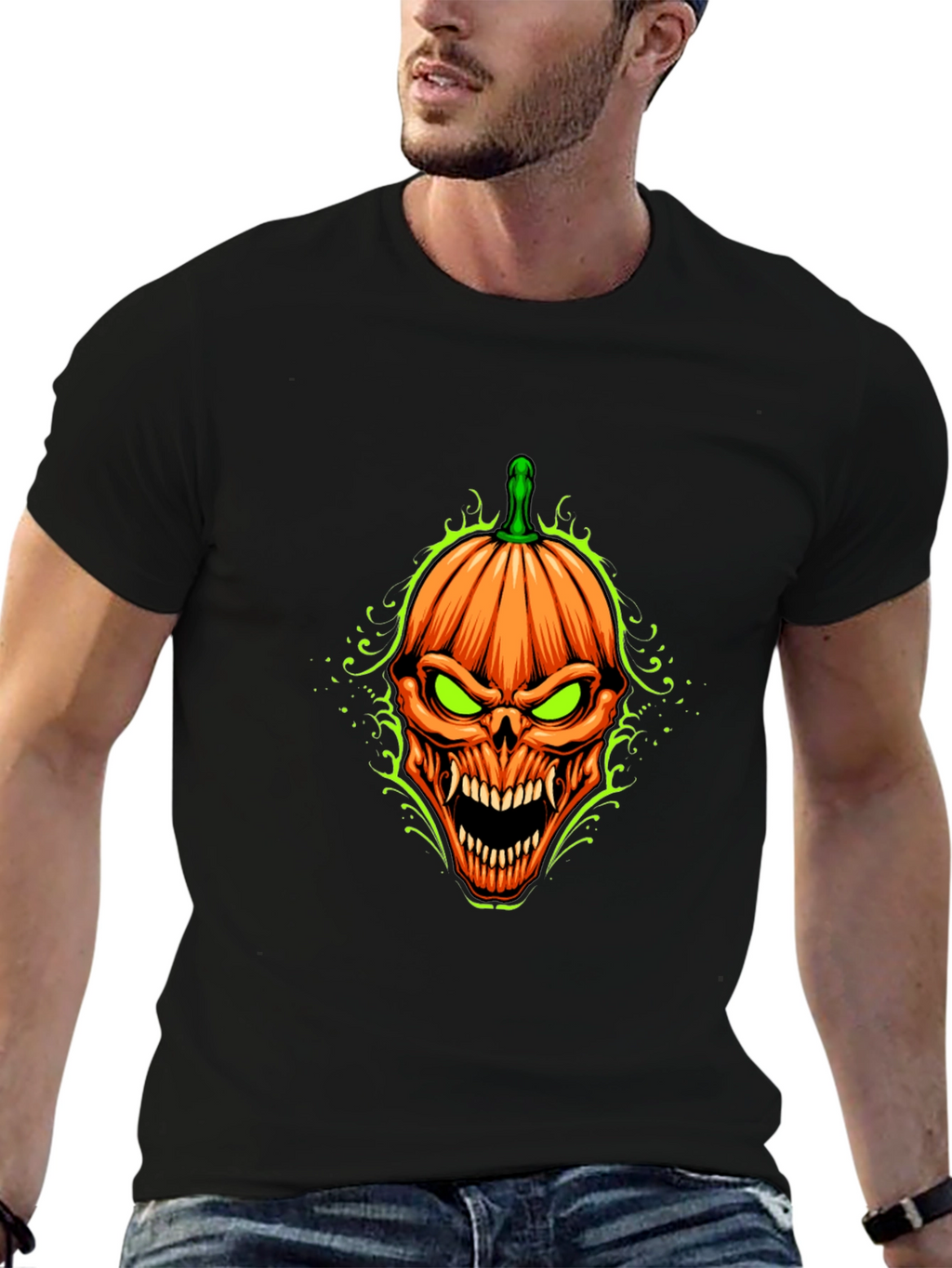 Halloween Pumpkin Skull Graphic T-Shirt