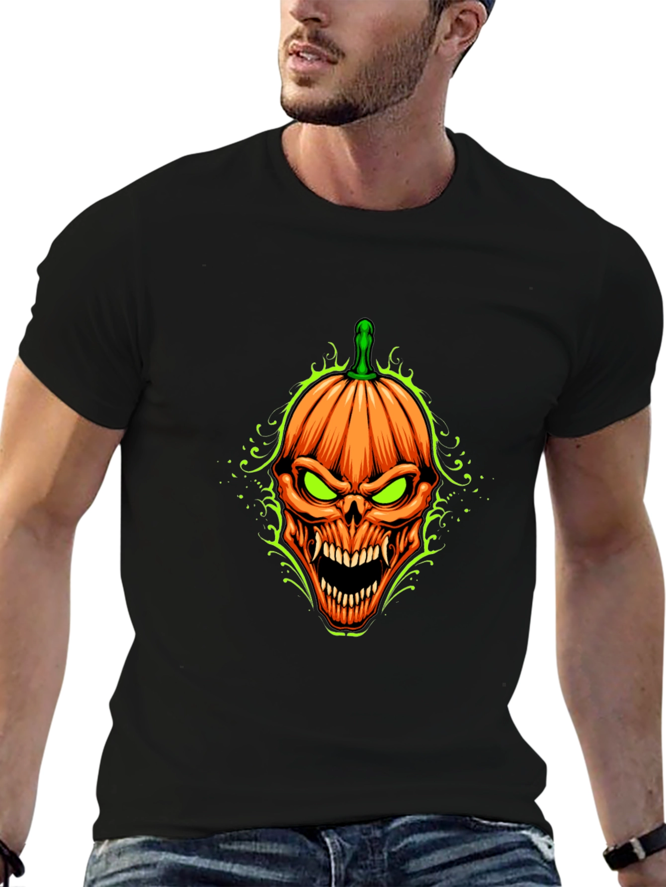 Halloween Pumpkin Skull Graphic T-Shirt