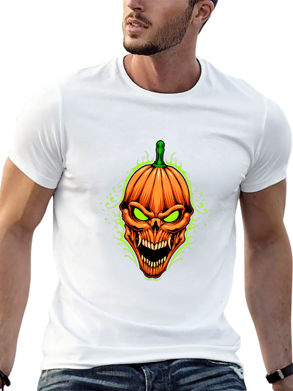 Halloween Pumpkin Skull Graphic T-Shirt