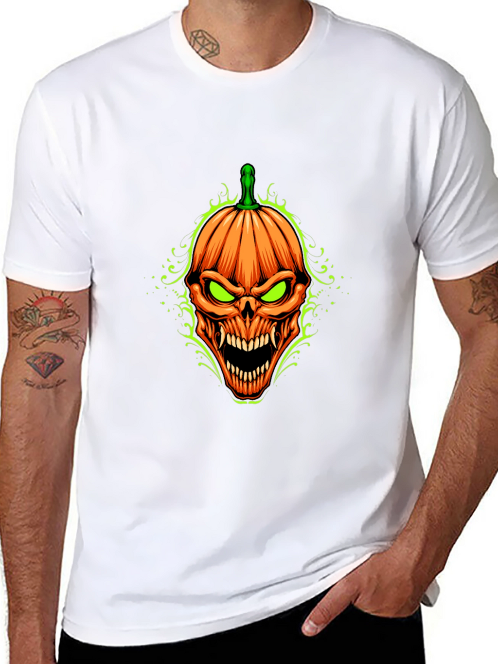 Halloween Pumpkin Skull Graphic T-Shirt