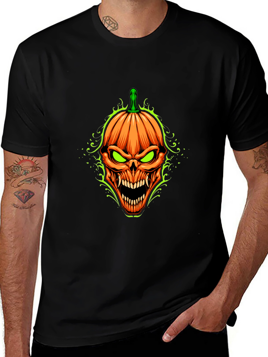 Halloween Pumpkin Skull Graphic T-Shirt