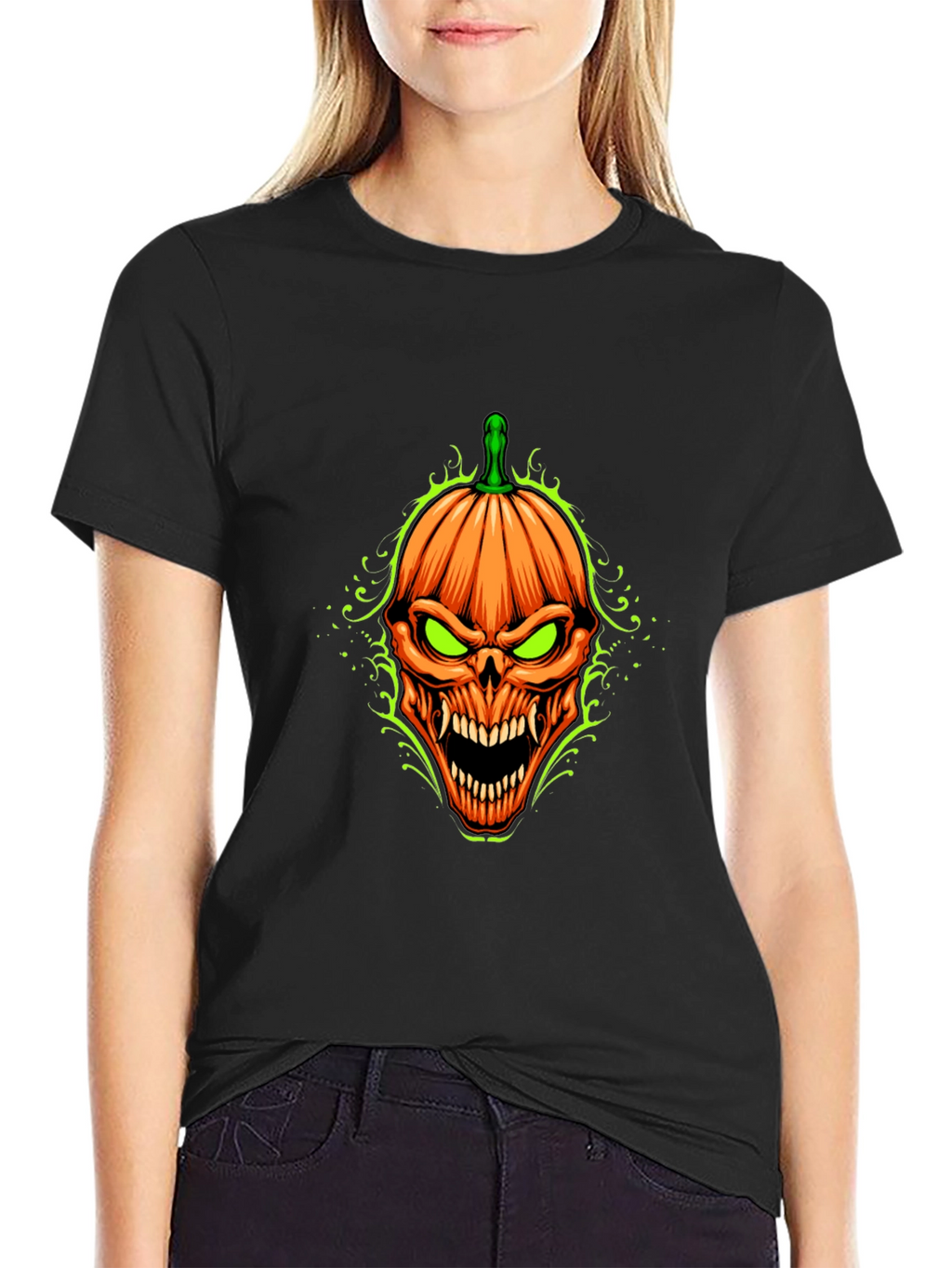 Halloween Pumpkin Skull Graphic T-Shirt