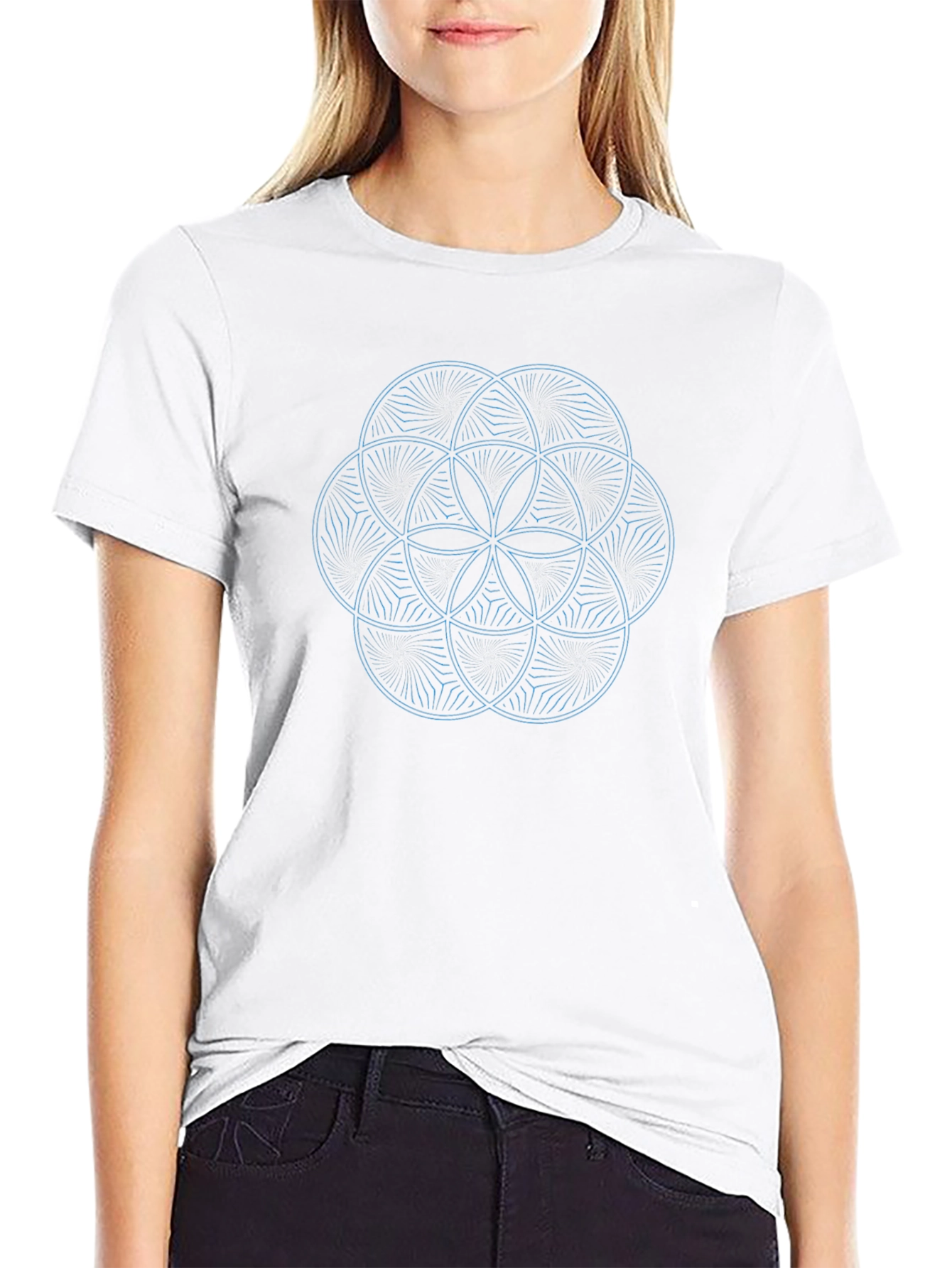 Geometric Flower of Life Graphic Tee - Black