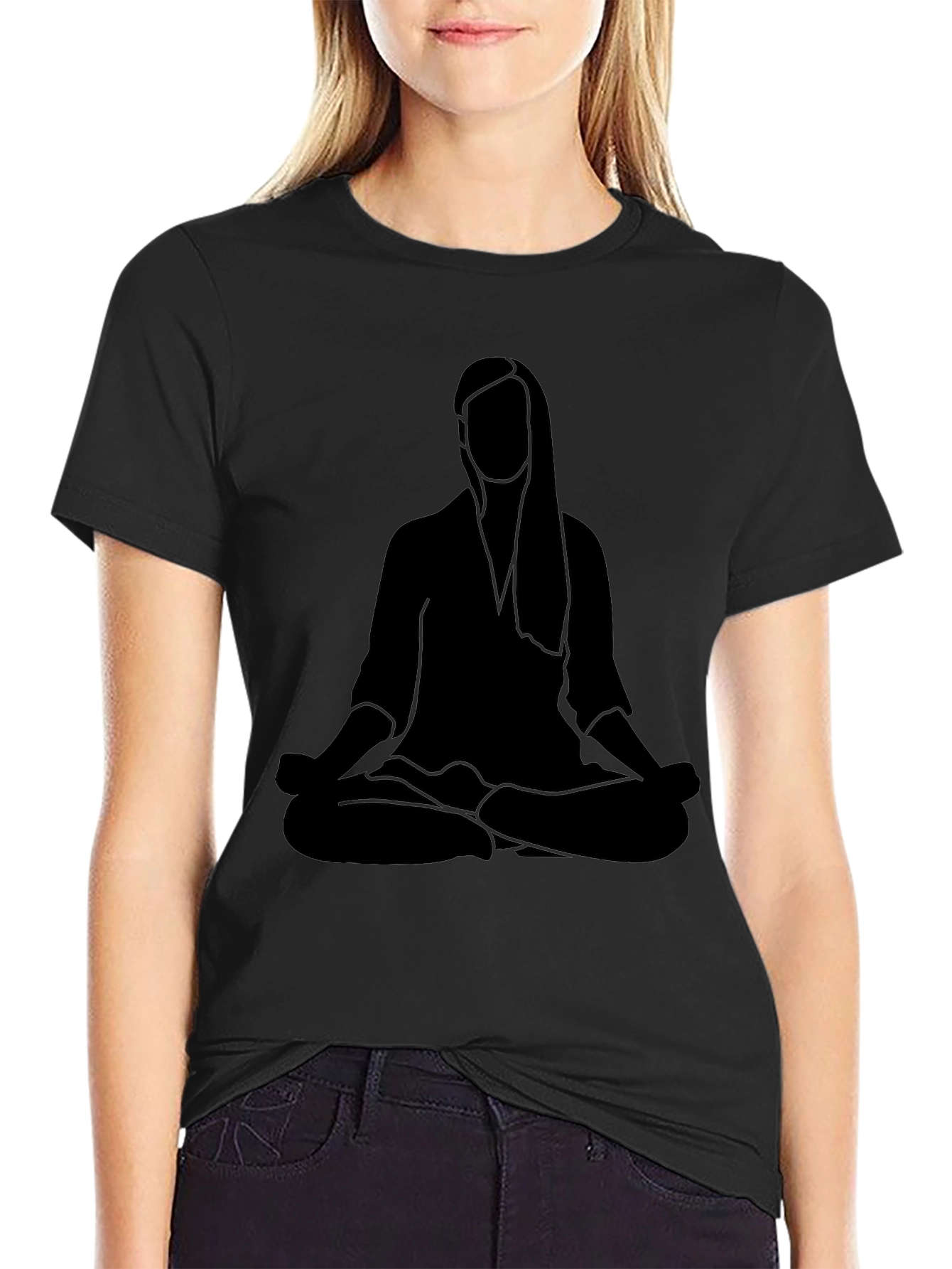 Meditating Woman Graphic Black Tee