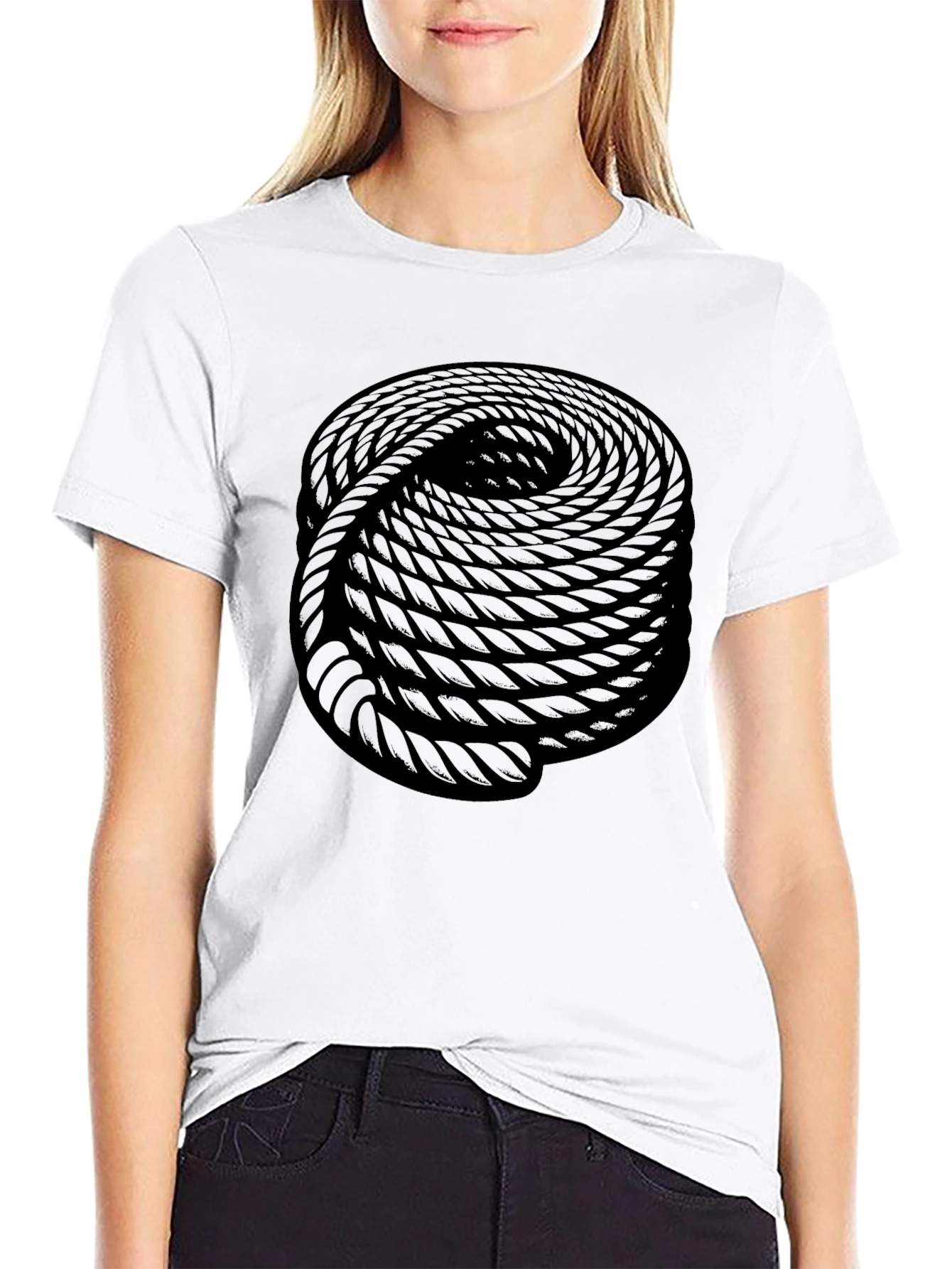 Optical Illusion Rope Design Black Tee