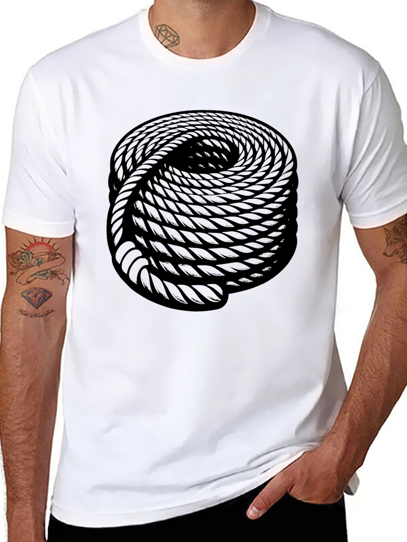 Optical Illusion Rope Design Black Tee