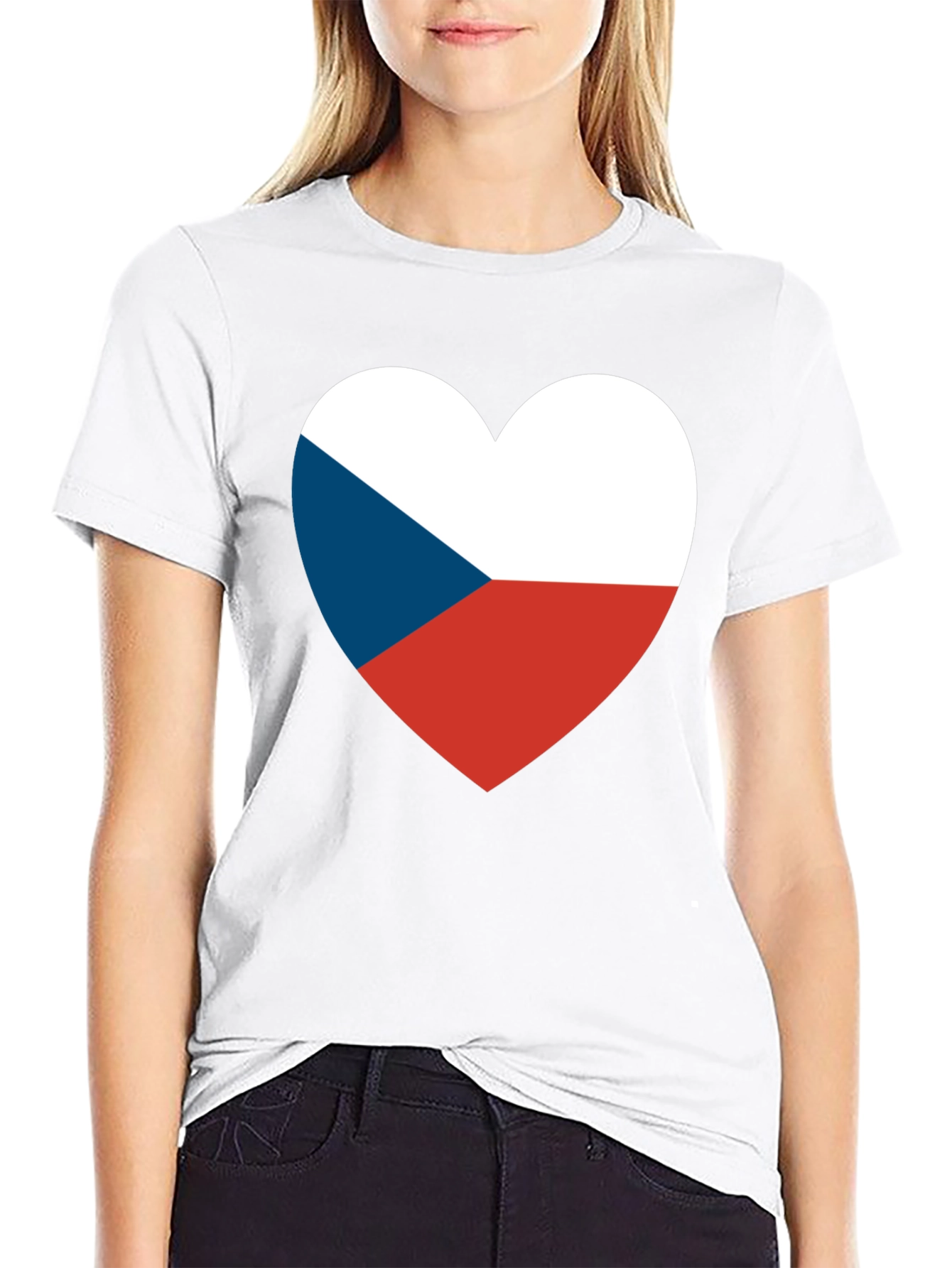 Czech Republic Flag Heart T-Shirt - Black