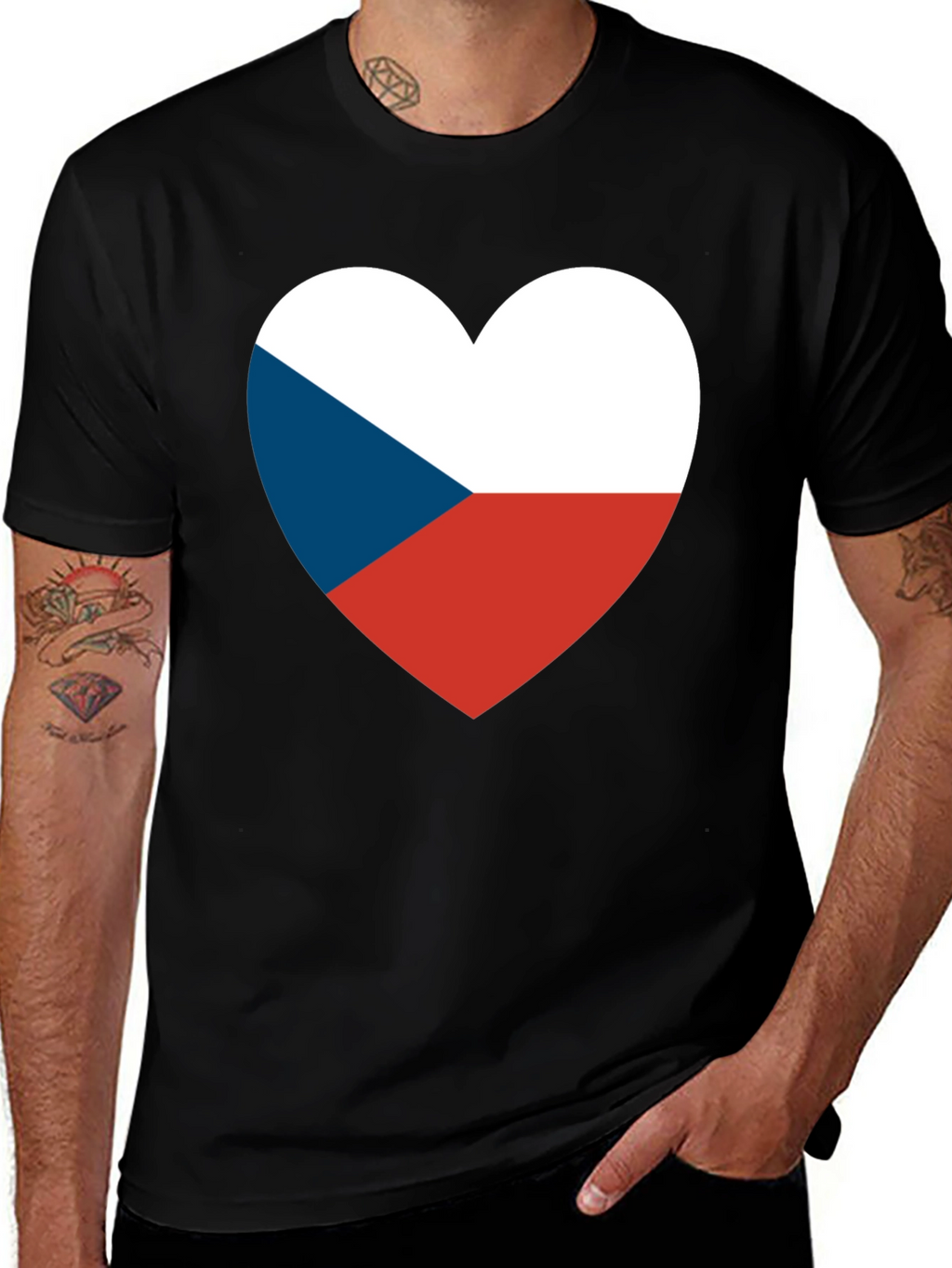 Czech Republic Flag Heart T-Shirt - Black