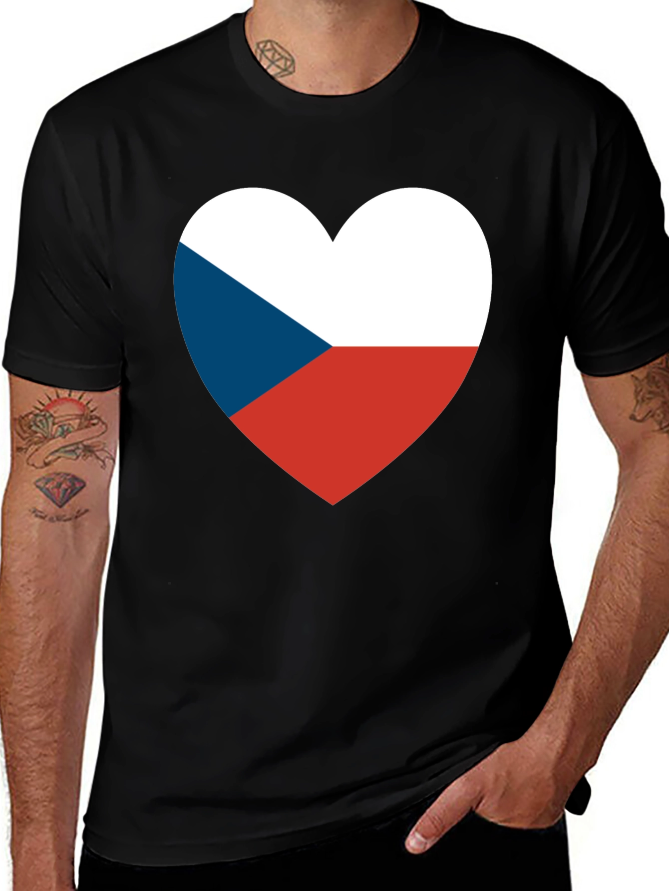 Czech Republic Flag Heart T-Shirt - Black