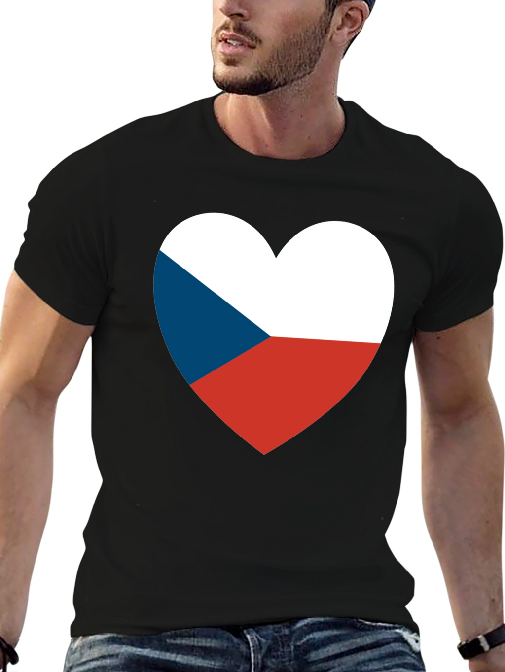 Czech Republic Flag Heart T-Shirt - Black