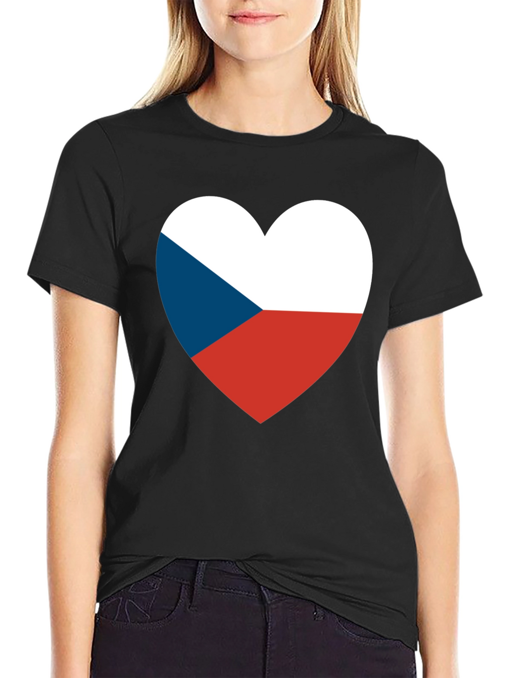 Czech Republic Flag Heart T-Shirt - Black