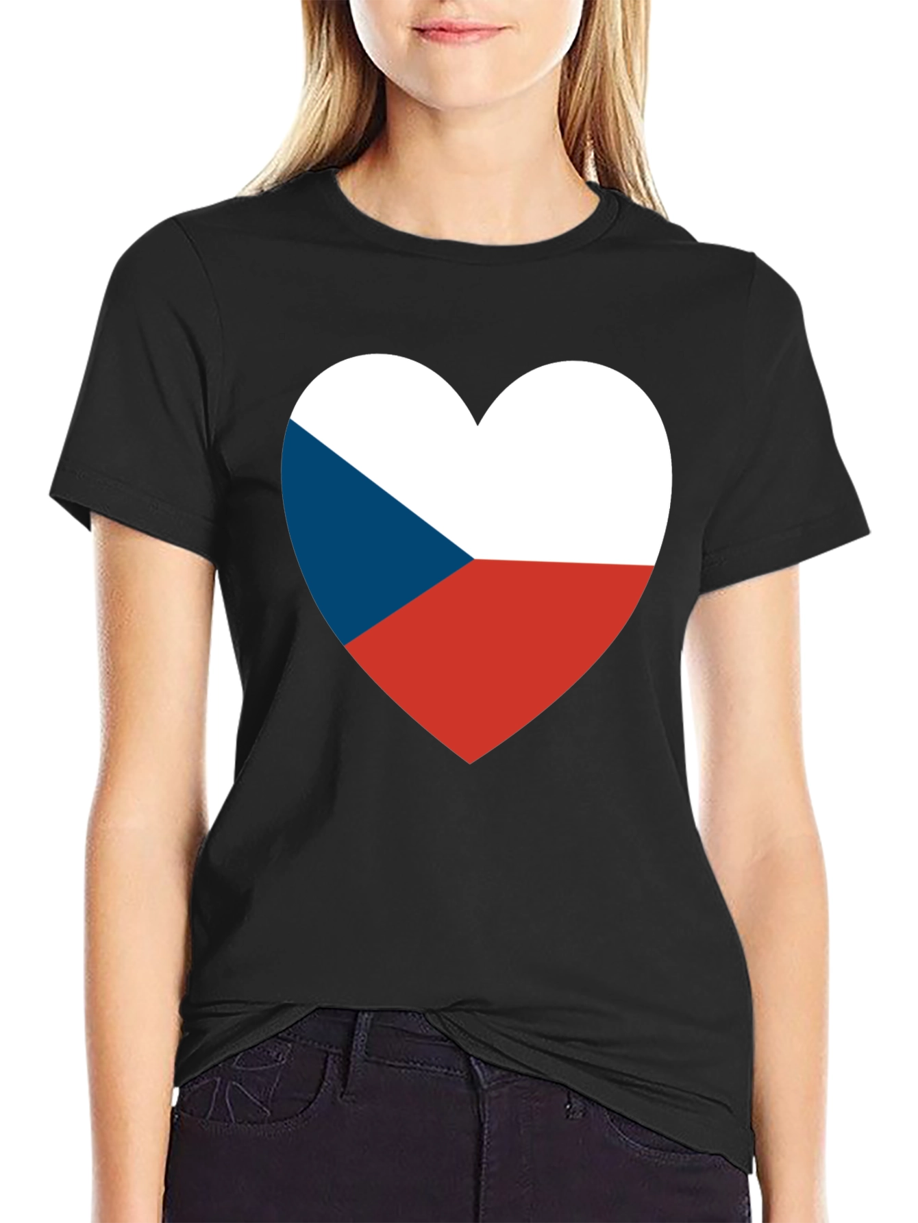 Czech Republic Flag Heart T-Shirt - Black