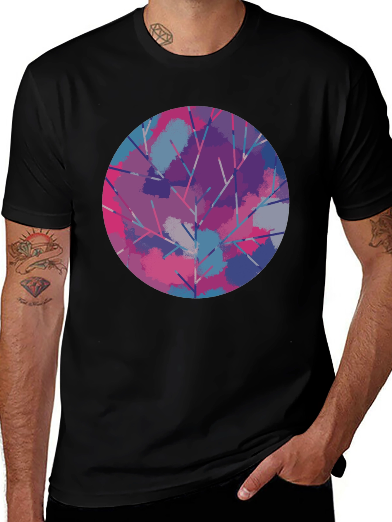 Abstract Tree Circle Graphic Tee - Unisex Black T-Shirt