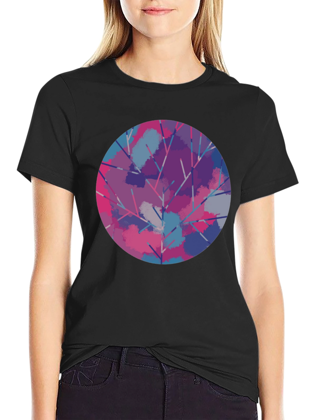 Abstract Tree Circle Graphic Tee - Unisex Black T-Shirt