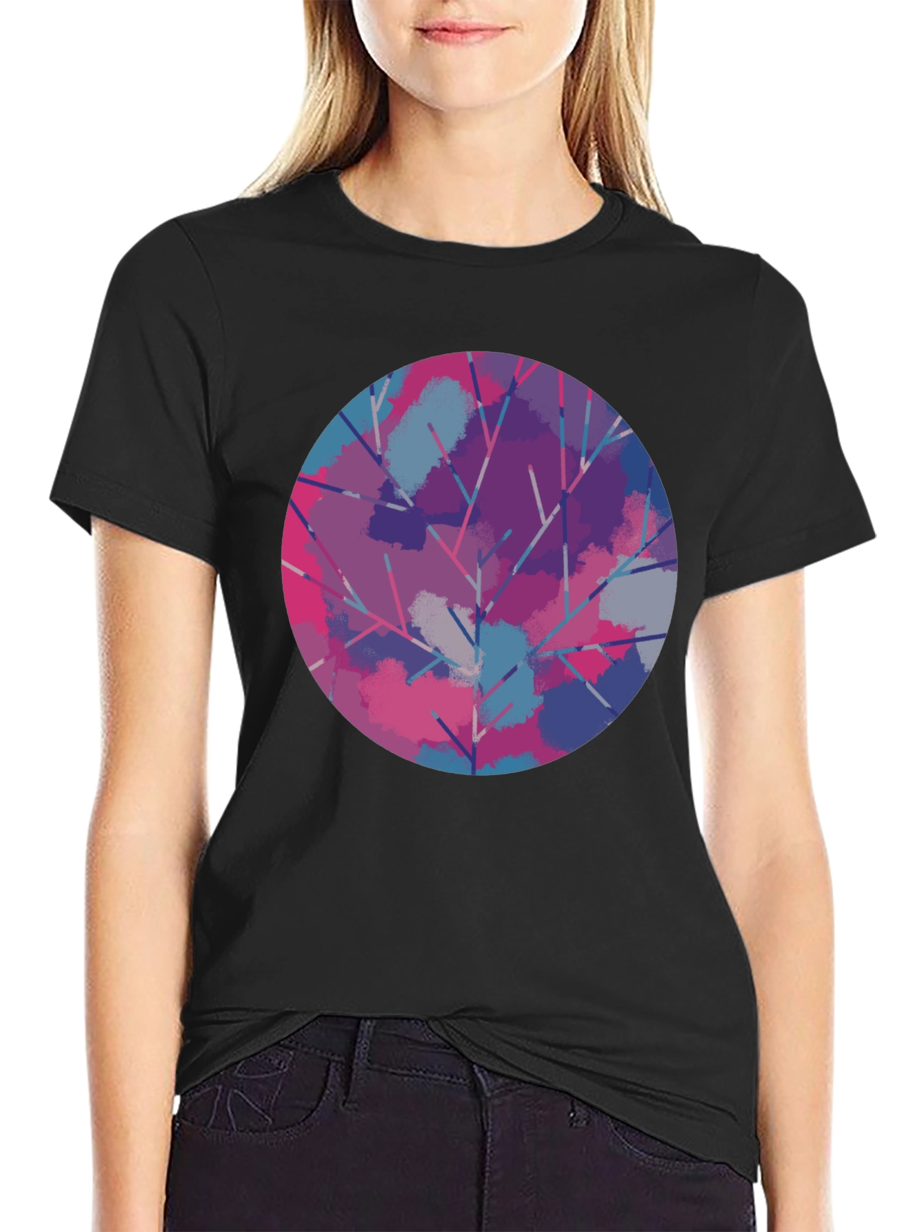 Abstract Tree Circle Graphic Tee - Unisex Black T-Shirt