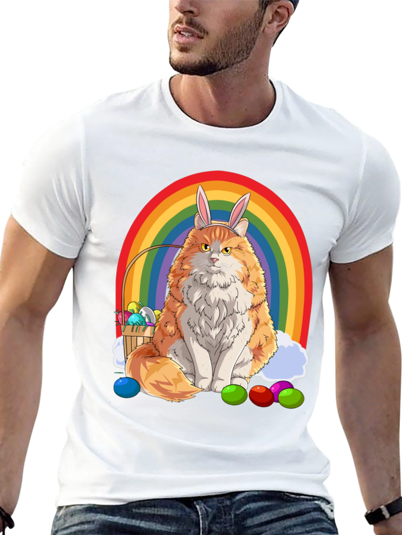 Easter Cat T-Shirt Rainbow Bunny Ears Tee